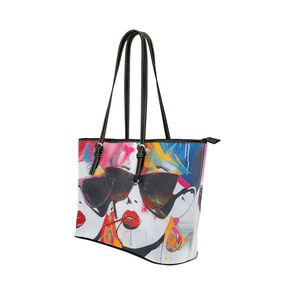 Fashion Queens: A Digital Art Collection - Leather Tote Bag/Large (Model 1651) - #2012 Leather Tote Bag/Large (Model 1651)