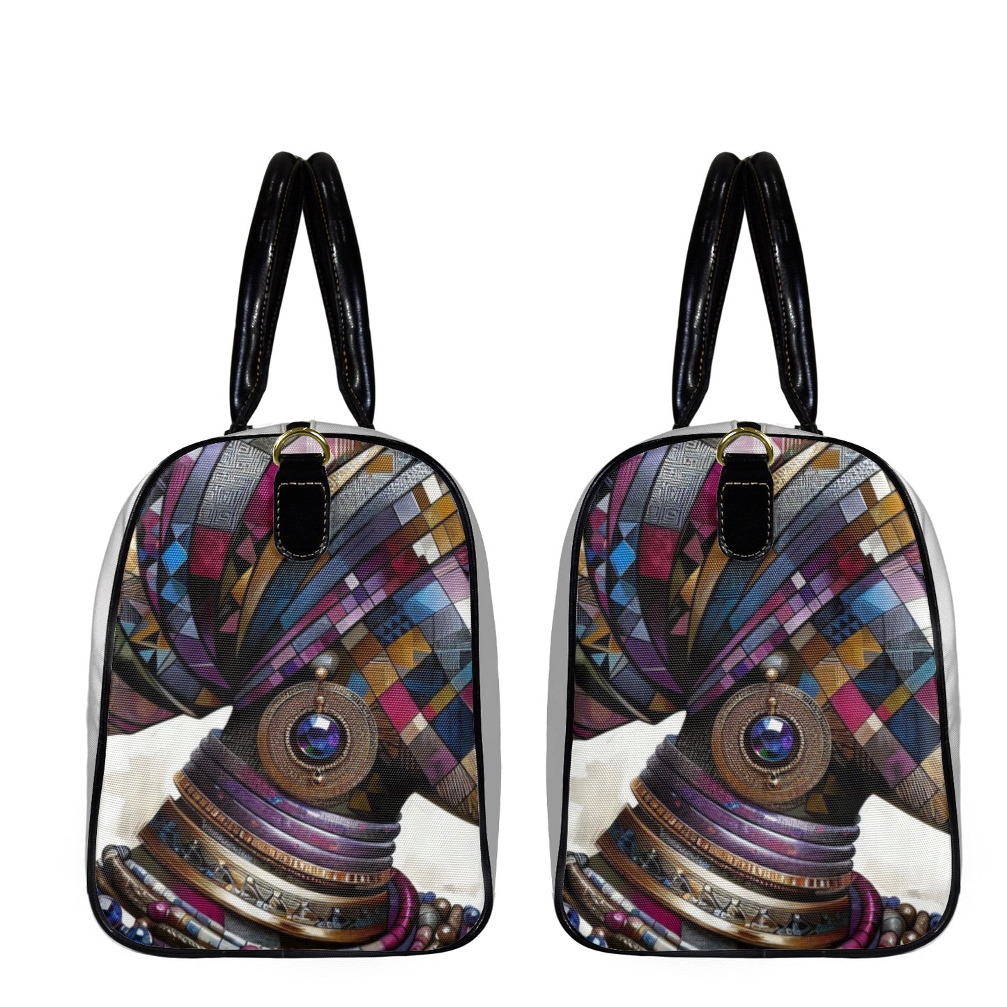 Mosaic Majesty: A Fusion of Tradition and Modernity - #2023 Large Capacity Travel Bag-Small (Black Short Patch) (1737)