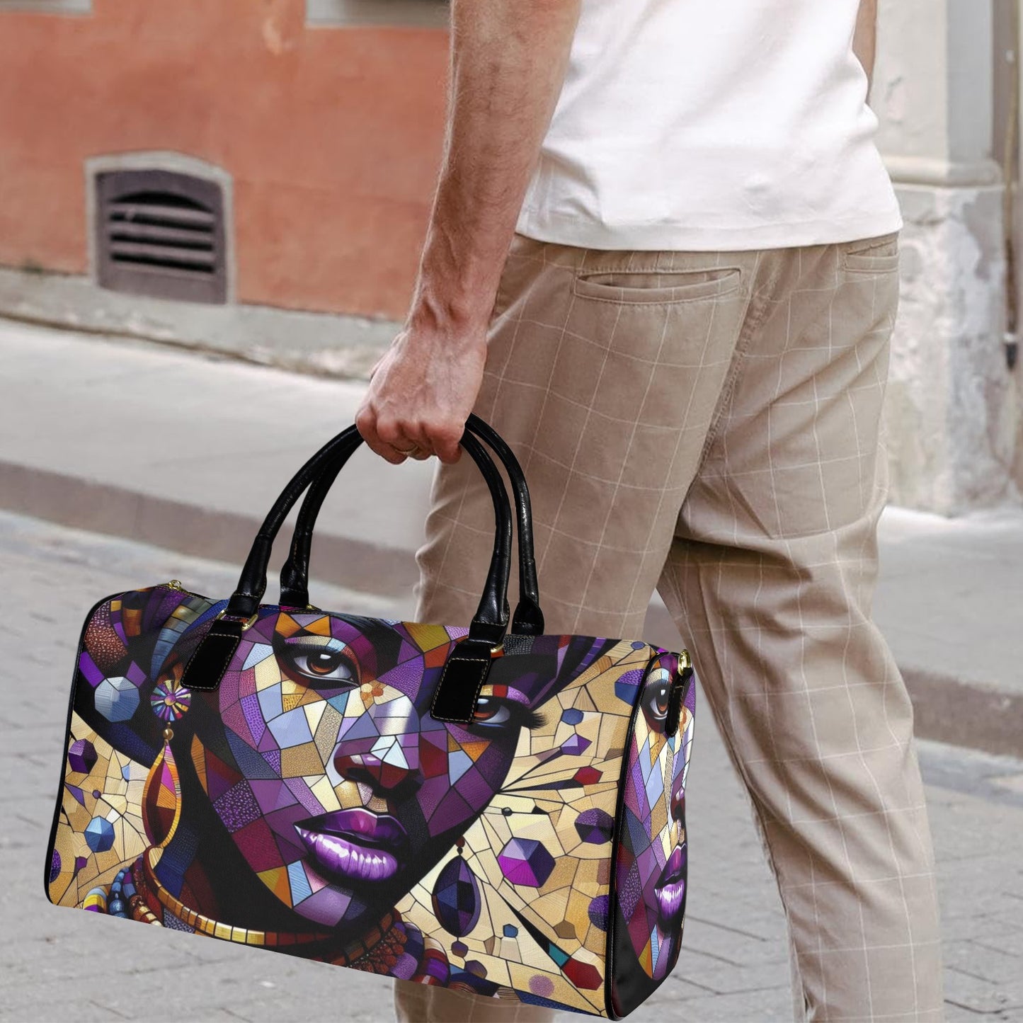 Mosaic Majesty: A Fusion of Tradition and Modernity - #2022 Large Capacity Travel Bag-Small (Black Short Patch) (1737)