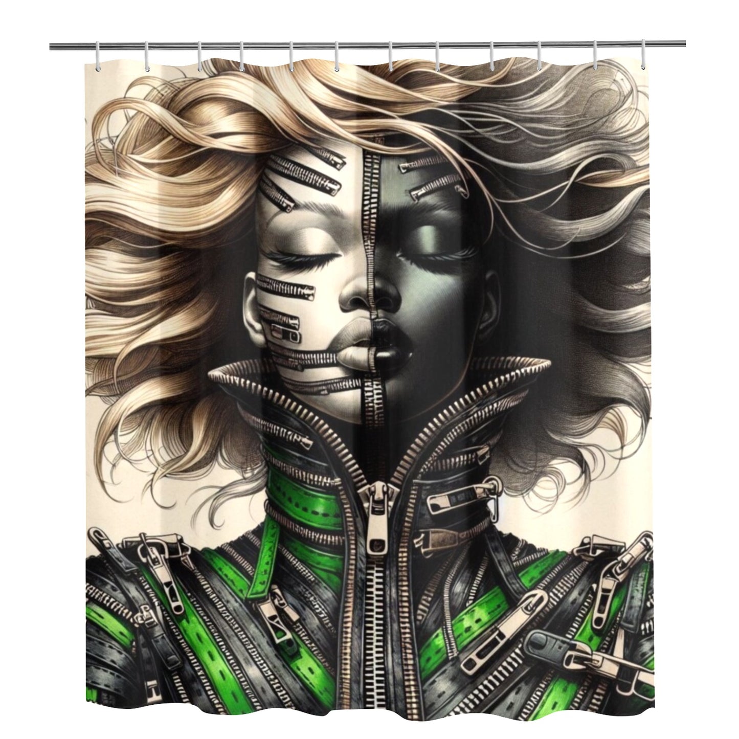 Shower Curtain - Velvet's View - Mechanical Muse - The Fusion of Fashion and Futurism - 72"x84" 1610