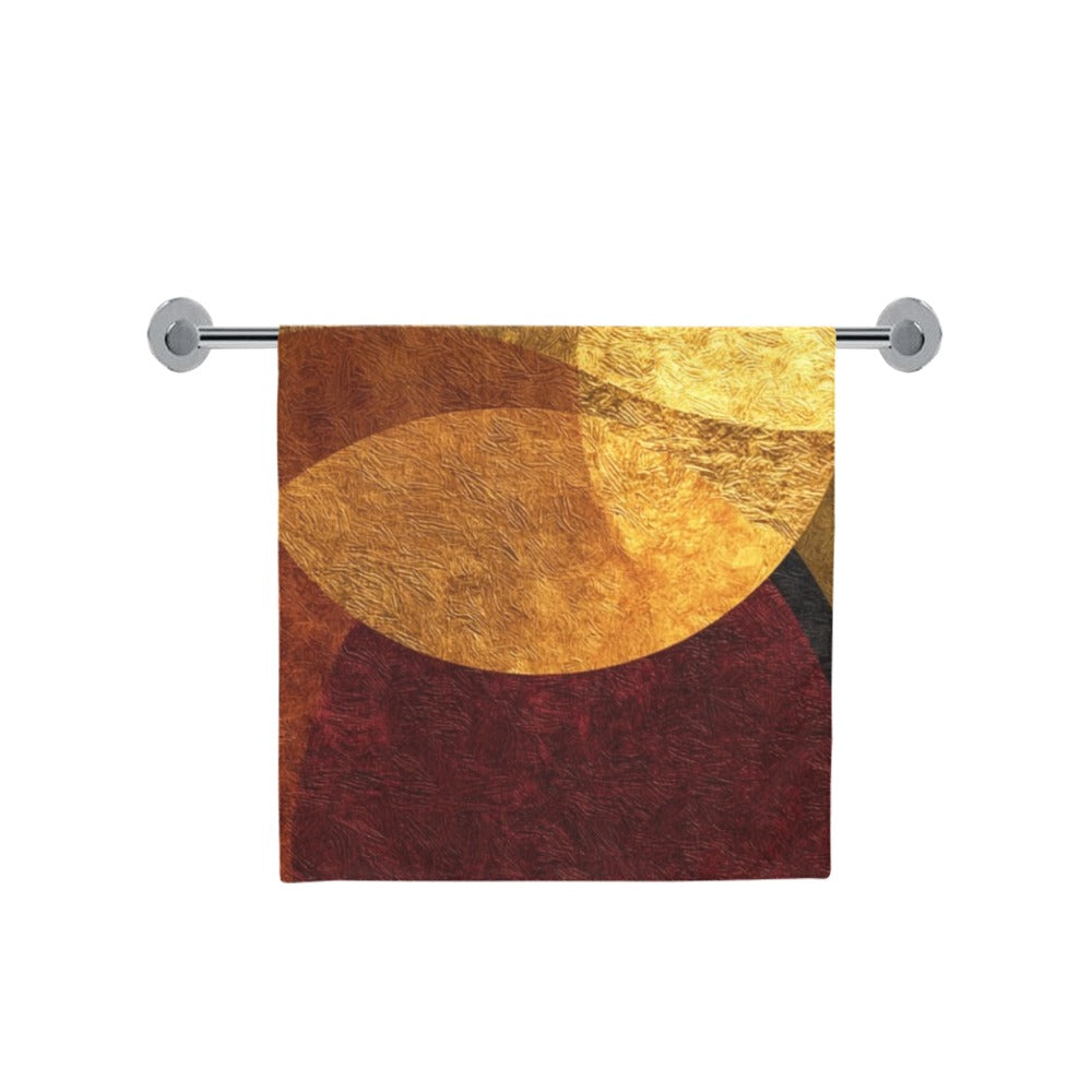 Modern Geometric Bathroom Set | Gold & Red Abstract Shower Curtain | Bold Afro-Inspired Bath Décor - Bath Towel 30"x56" – O853214