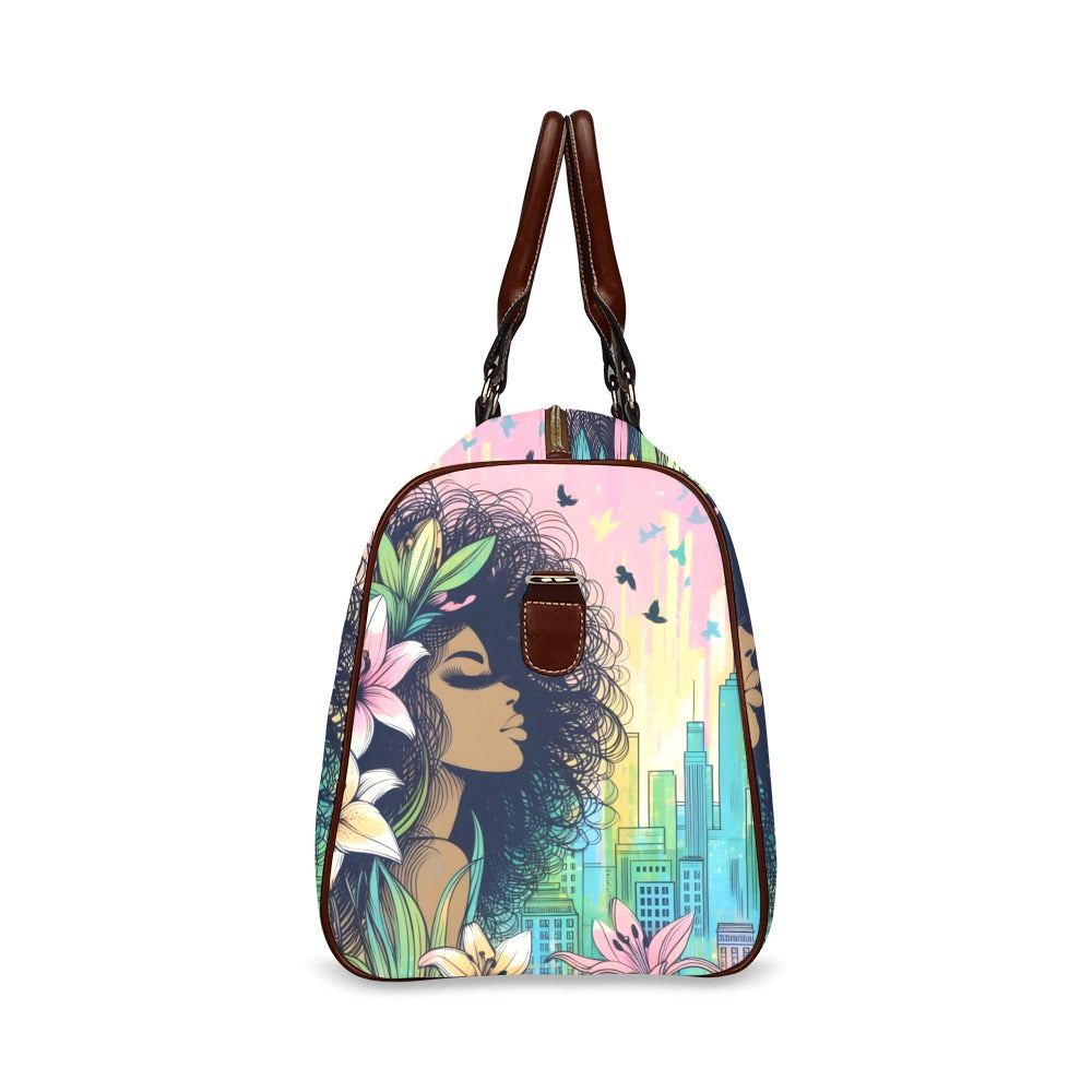 Waterproof Travel Bag/Large - Velvet's View - Urban Blossoms - Vibrant Cityscapes and Floral Dreams Collection - (Model 1639)