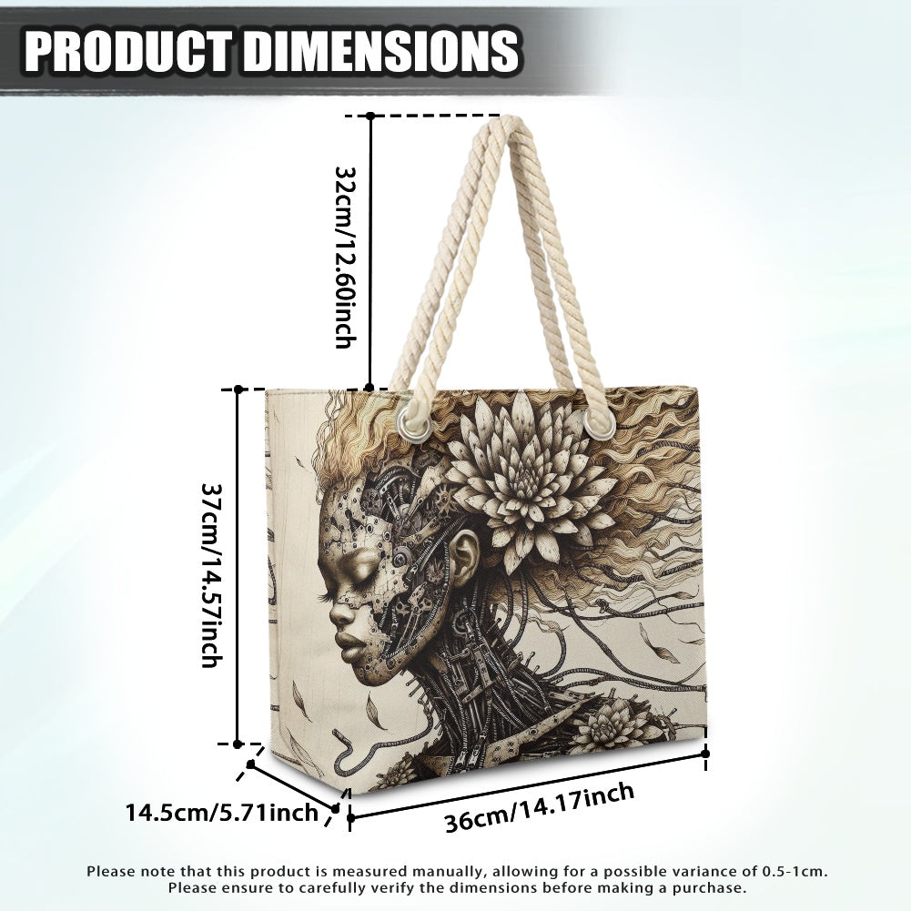 Hemp Rope Tote Bag - Velvet's View - Mechanical Muse - The Fusion of Fashion and Futurism