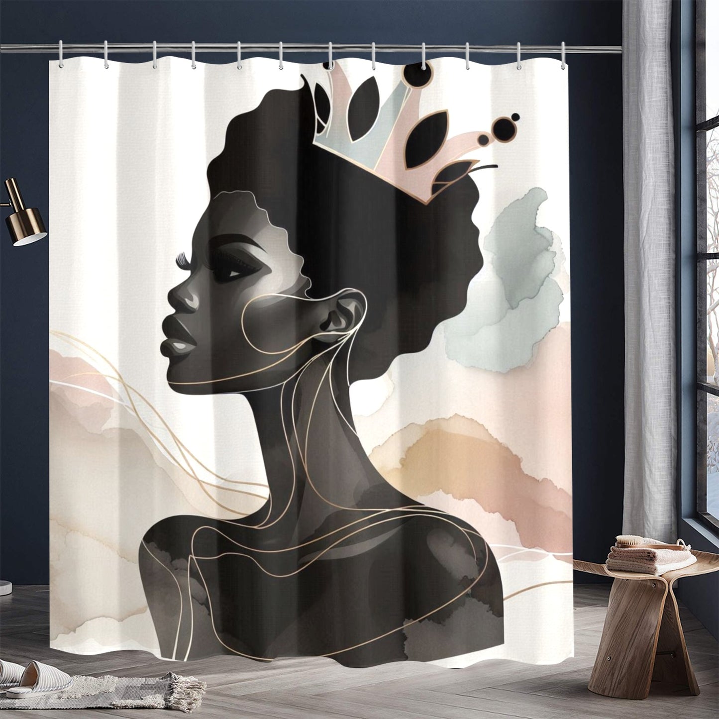 Afro Royalty Shower Curtain Collection – Black Queen Silhouette Art for Bathroom Décor - 204753245