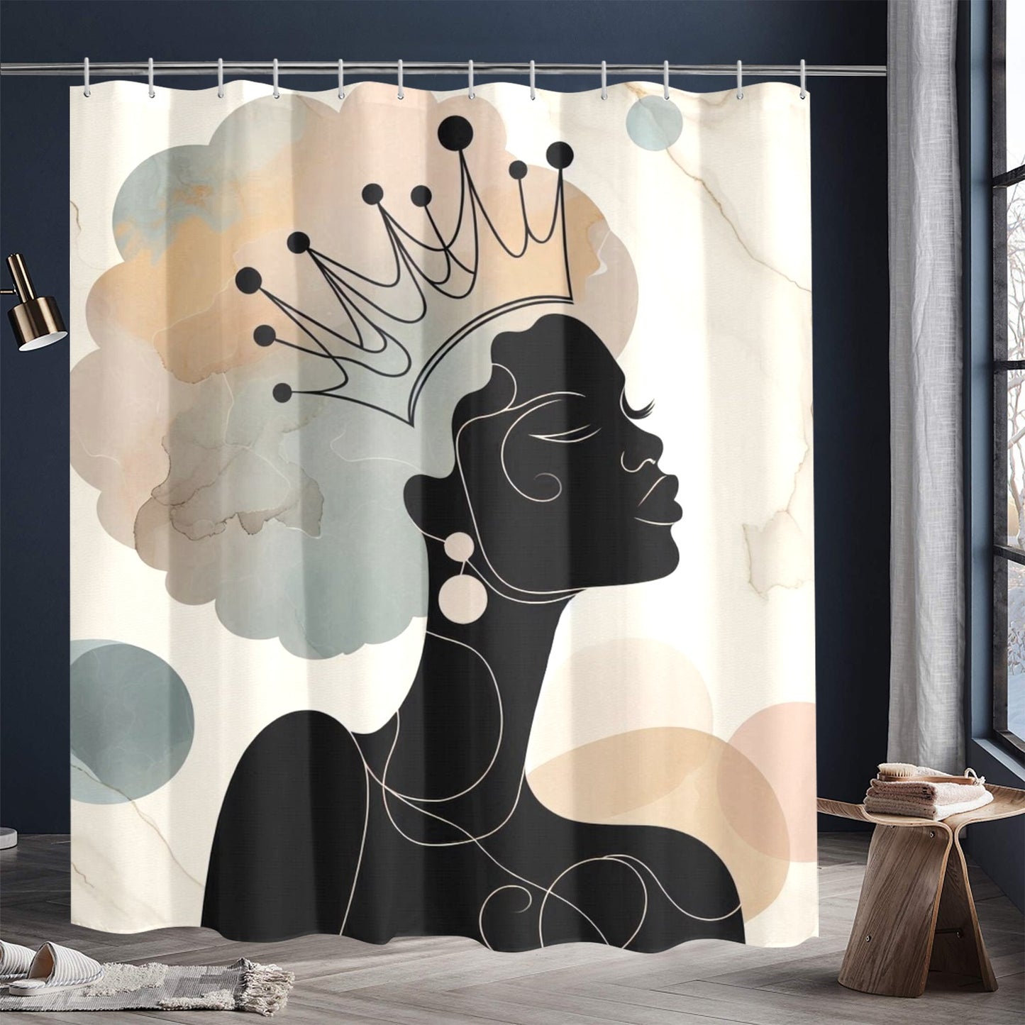 Afro Royalty Shower Curtain Collection – Black Queen Silhouette Art for Bathroom Décor - 18298497