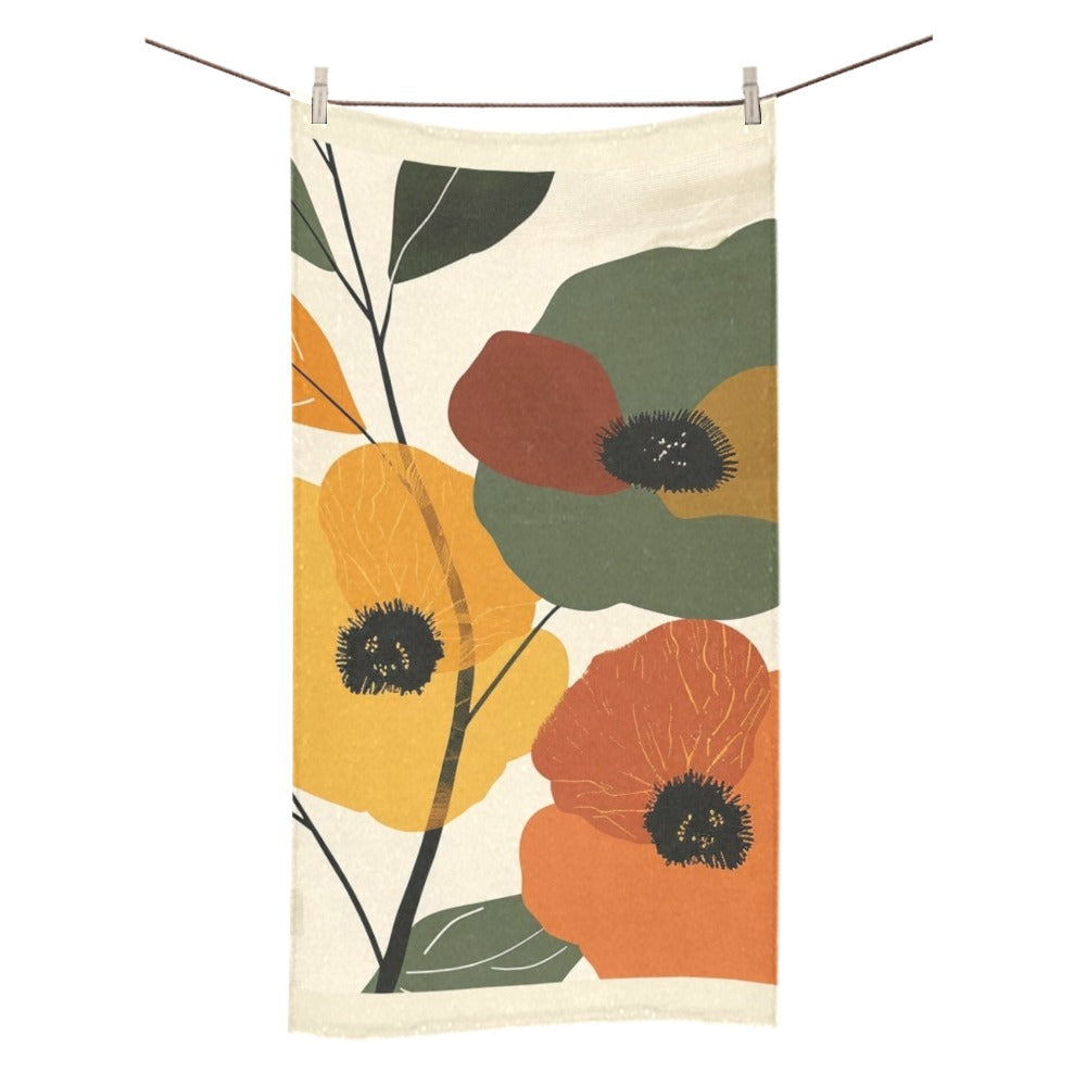 Retro Floral Bathroom Decor Set | Boho Abstract Shower Curtain, Towels & Wall Art | Mid Century Modern Bath Mat | Earth Tone Bathroom Collection - Bath Rug 20''x 32''