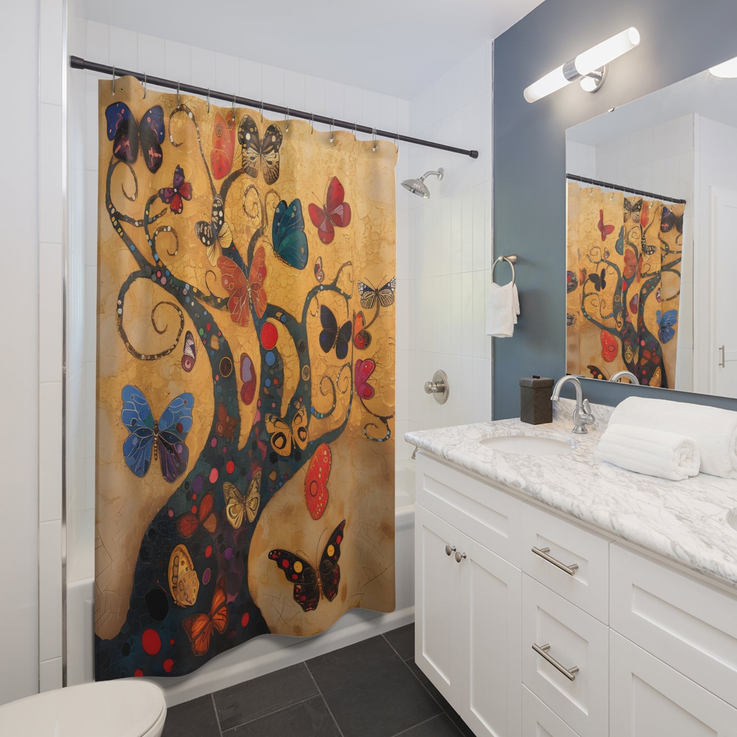 Shower Curtains - Black Girl Art - Velvet's View - Butterfly Dreams Collection 2015