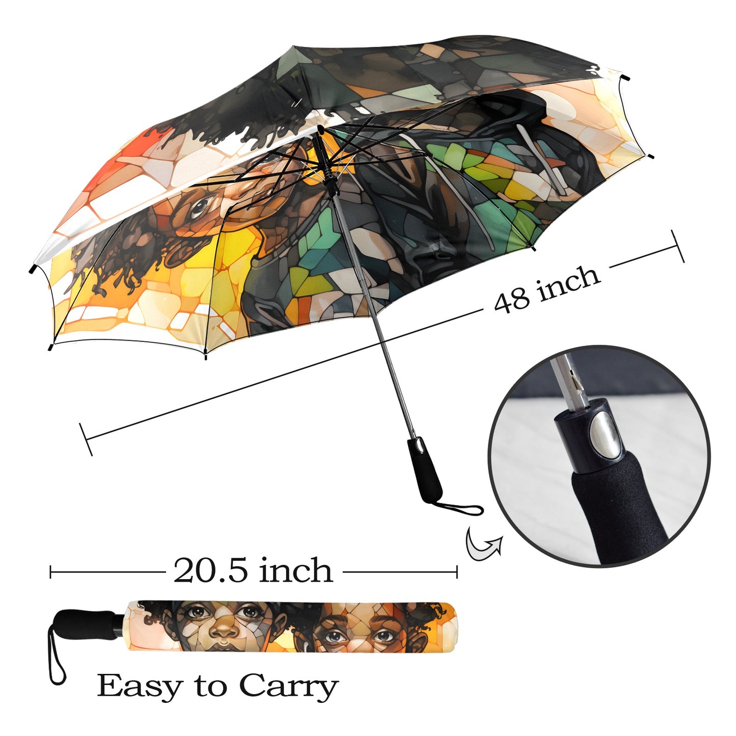 Semi-Automatic Foldable Umbrella - Black Girl Art - Velvet's View - Whimsical Kool Kids Collection - (Model U12)