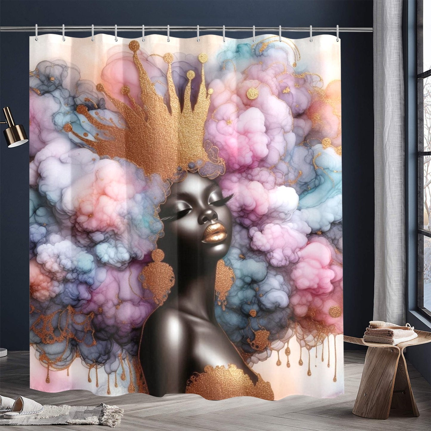 Afro Royalty Shower Curtain Collection – Black Queen Art Bathroom Decor by Velvet's View - 18228315