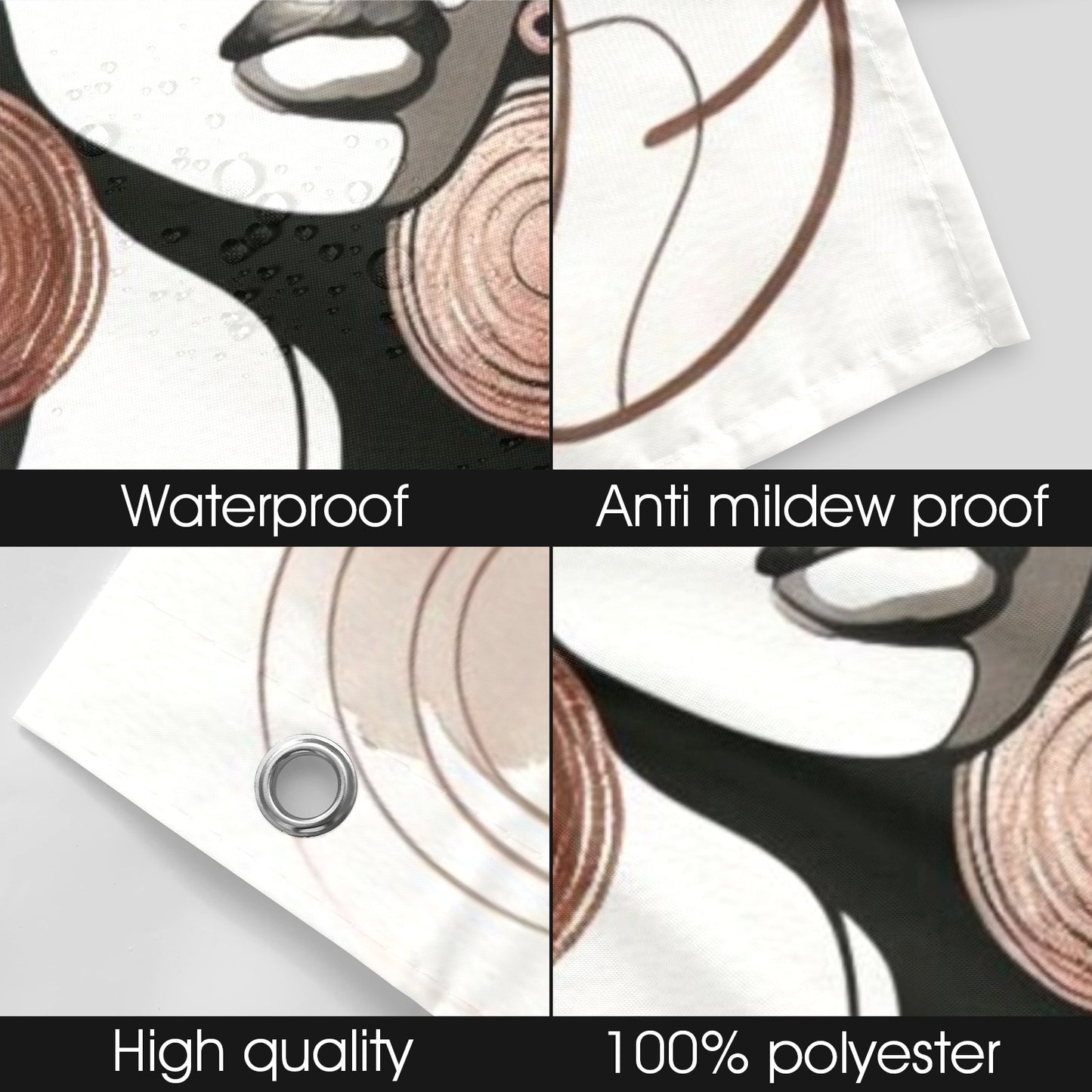 Minimalist Afrocentric Shower Curtain Collection – Black Woman Line Art, Boho Melanin Home Decor - 4983759