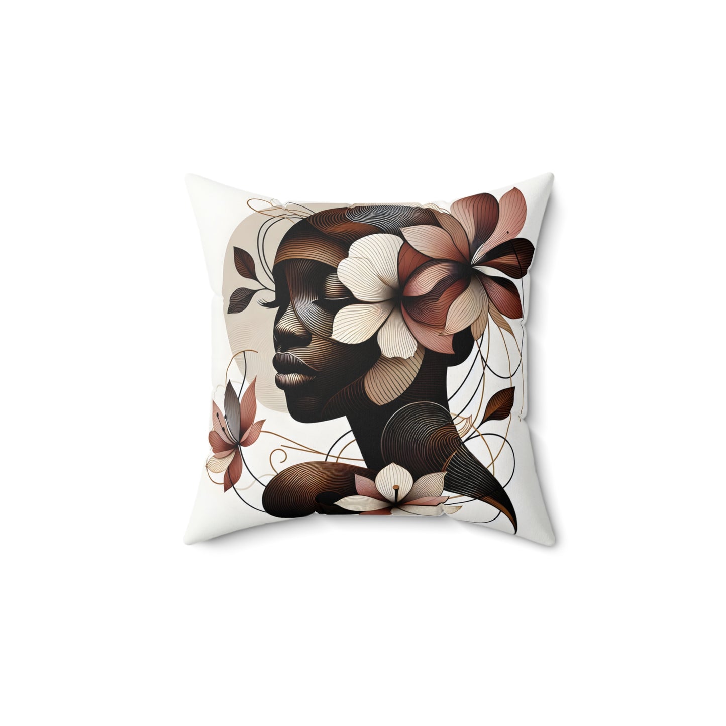 Spun Polyester Square Pillow - Black Girl Art - Velvet's View - Floral Whispers Collection -