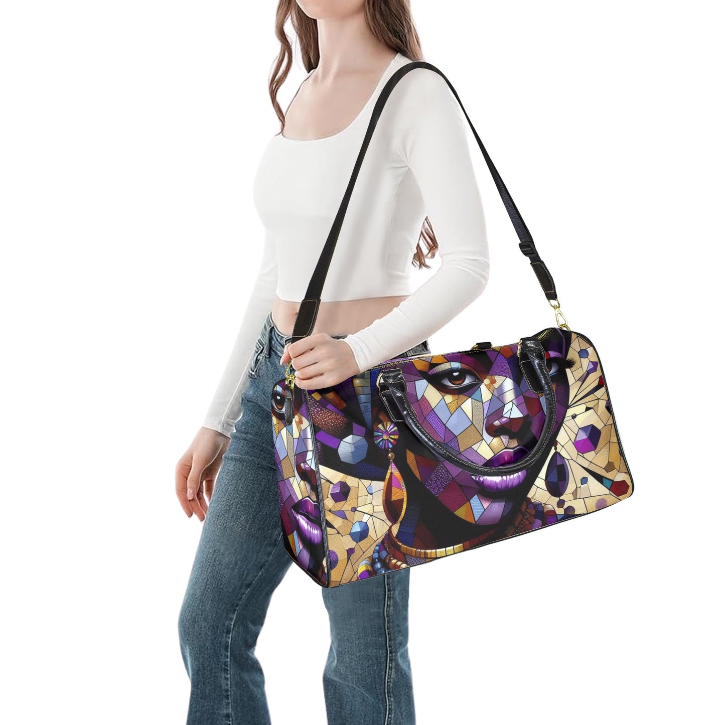 Mosaic Majesty: A Fusion of Tradition and Modernity - #2022 Large Capacity Travel Bag-Small (Black Short Patch) (1737)