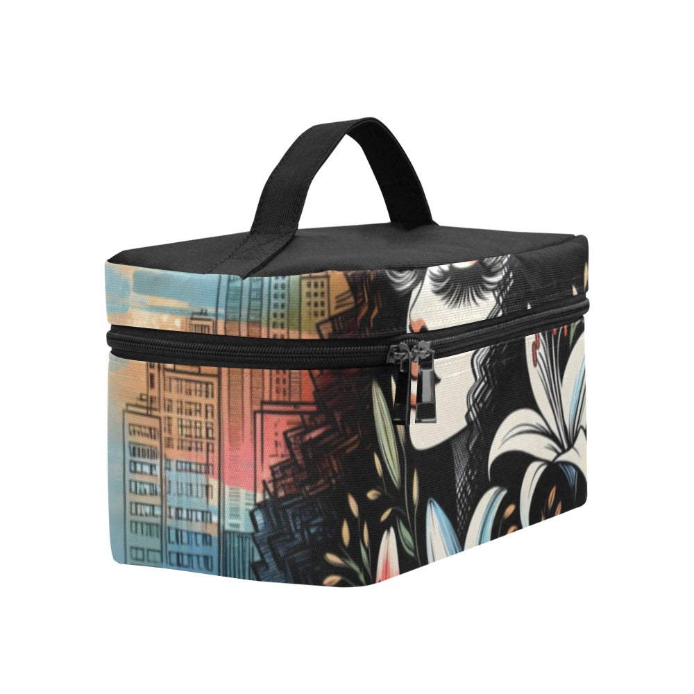 Cosmetic Bag/Large - Velvet's View - Urban Blossoms - Vibrant Cityscapes and Floral Dreams Collection - (Model 1658)