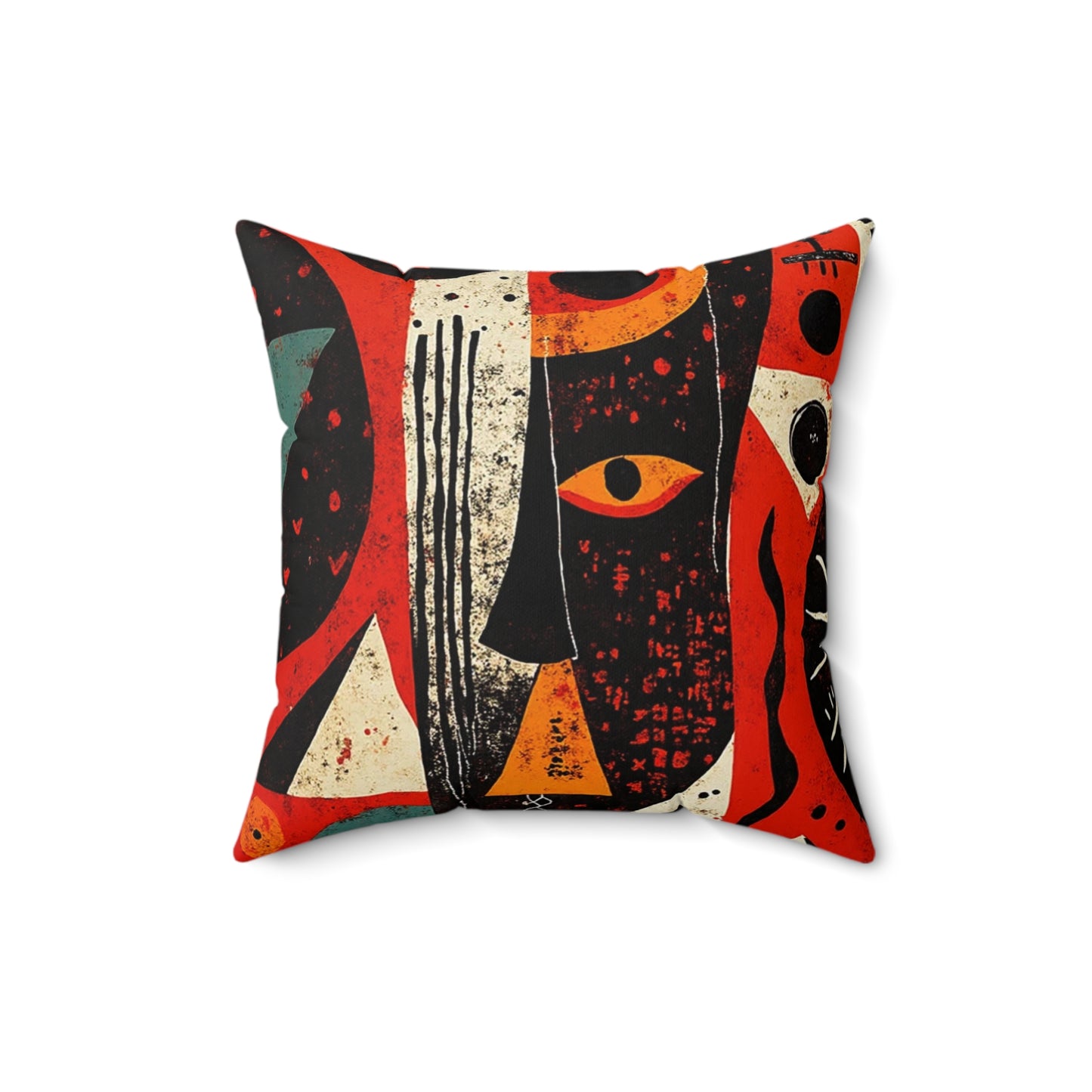 Spun Polyester Square Pillow - Black Girl Art - Velvet's View - Tribal Harmony - Red and Black Tribal Patterns –