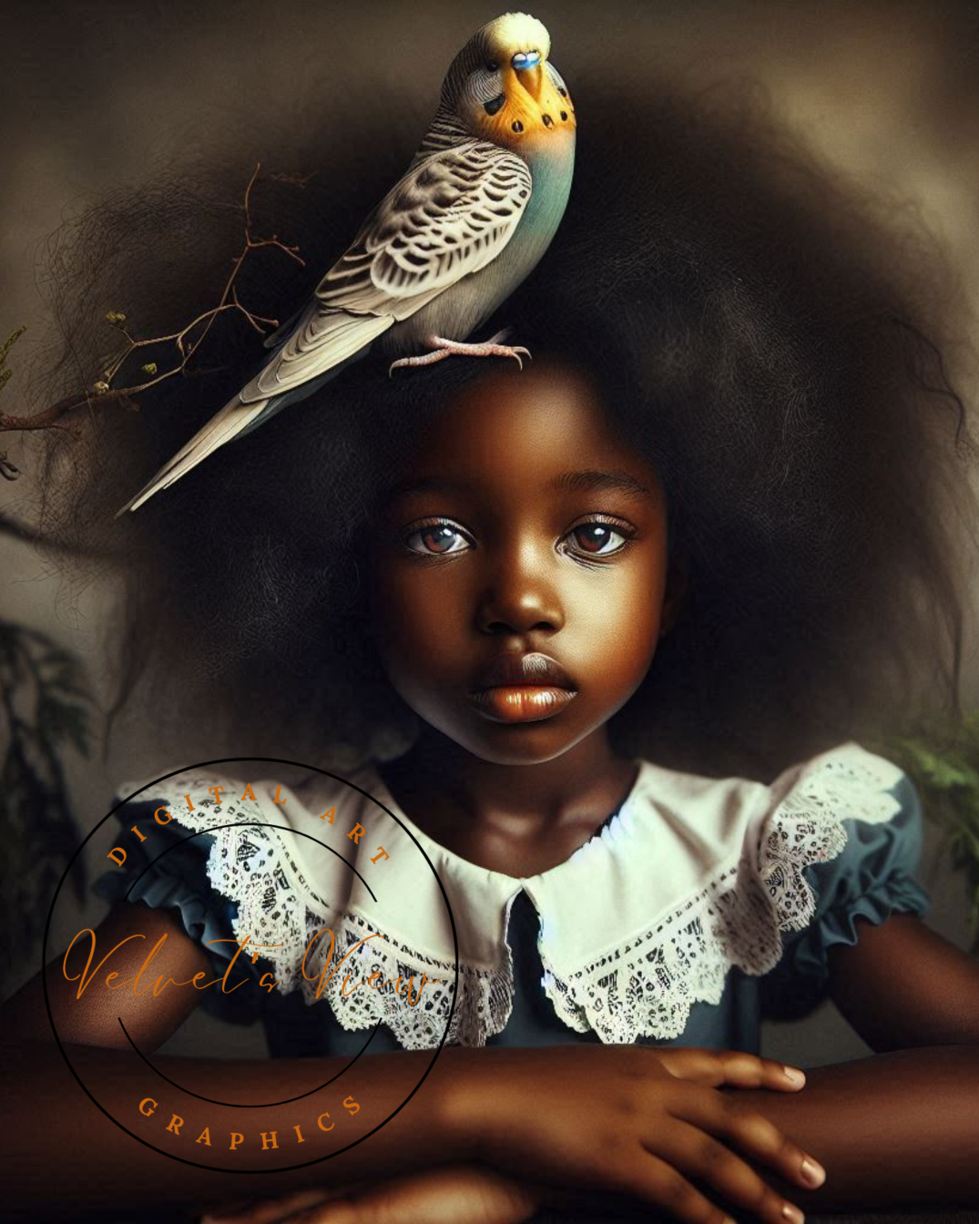 Black Girl Art - Kid's Digital Art - Velvet's View - A Little Girl and Her Bird 536