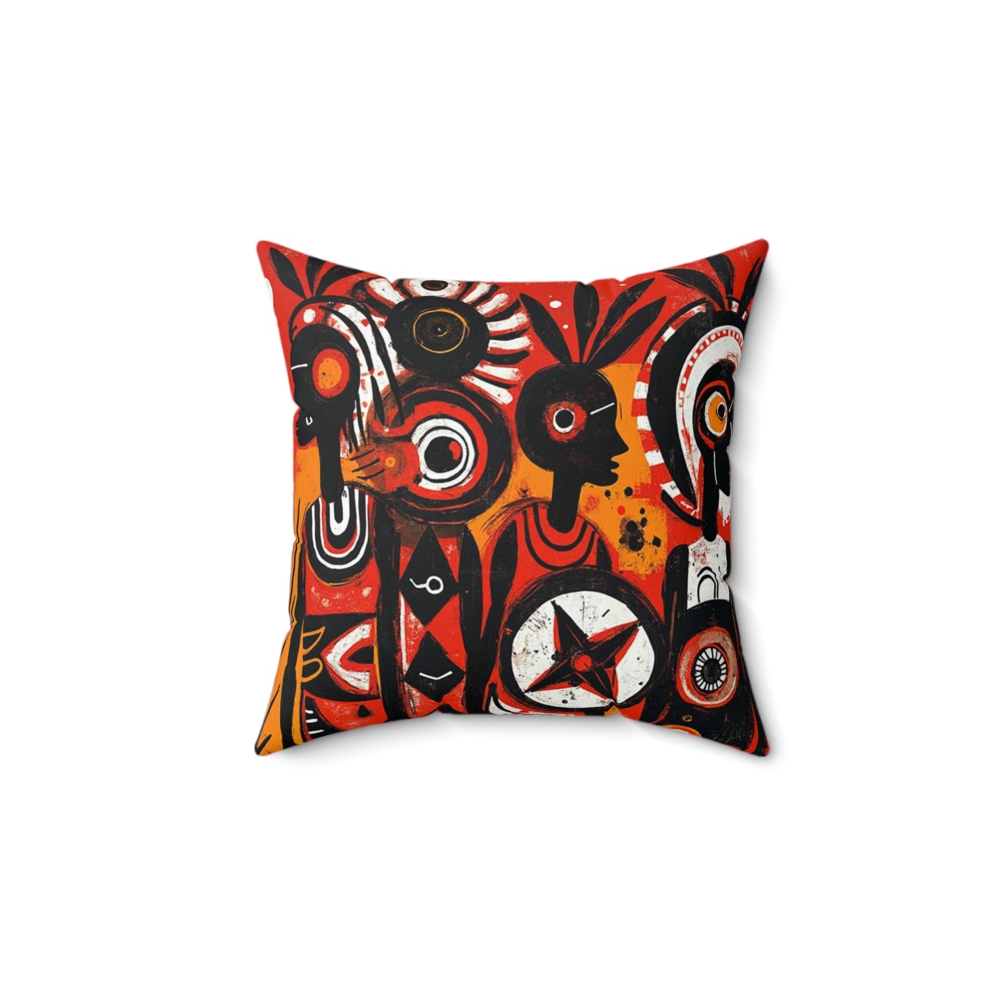 Spun Polyester Square Pillow - Black Girl Art - Velvet's View - Tribal Harmony - Red and Black Tribal Patterns –