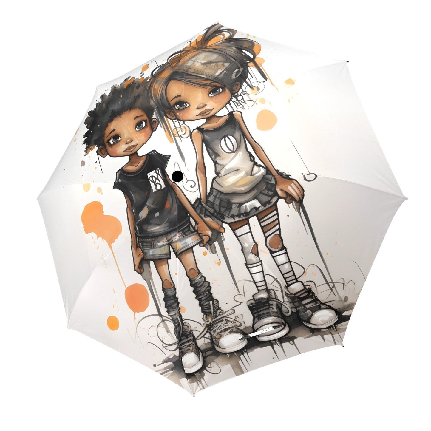 Semi-Automatic Foldable Umbrella - Black Girl Art - Velvet's View - Whimsical Kool Kids Collection - (Model U12)