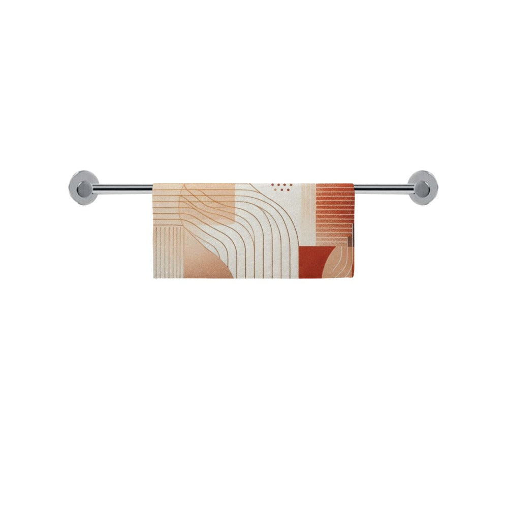 Modern Geometric Bathroom Set | Gold & Red Abstract Shower Curtain | Bold Afro-Inspired Bath Décor - Square Towel 13“x13” – L535221