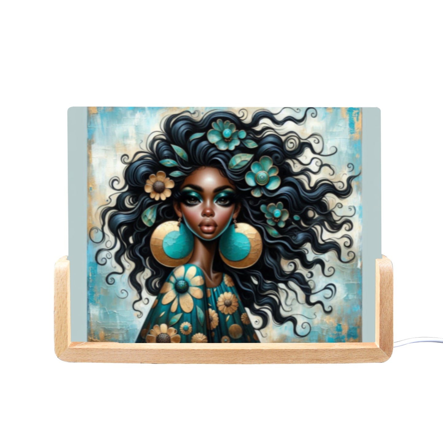 Bold & Beautiful: Afrocentric Digital Art Collection - Acrylic Photo Night Light 8"x6"(U-Shaped Beech Base) - #2018