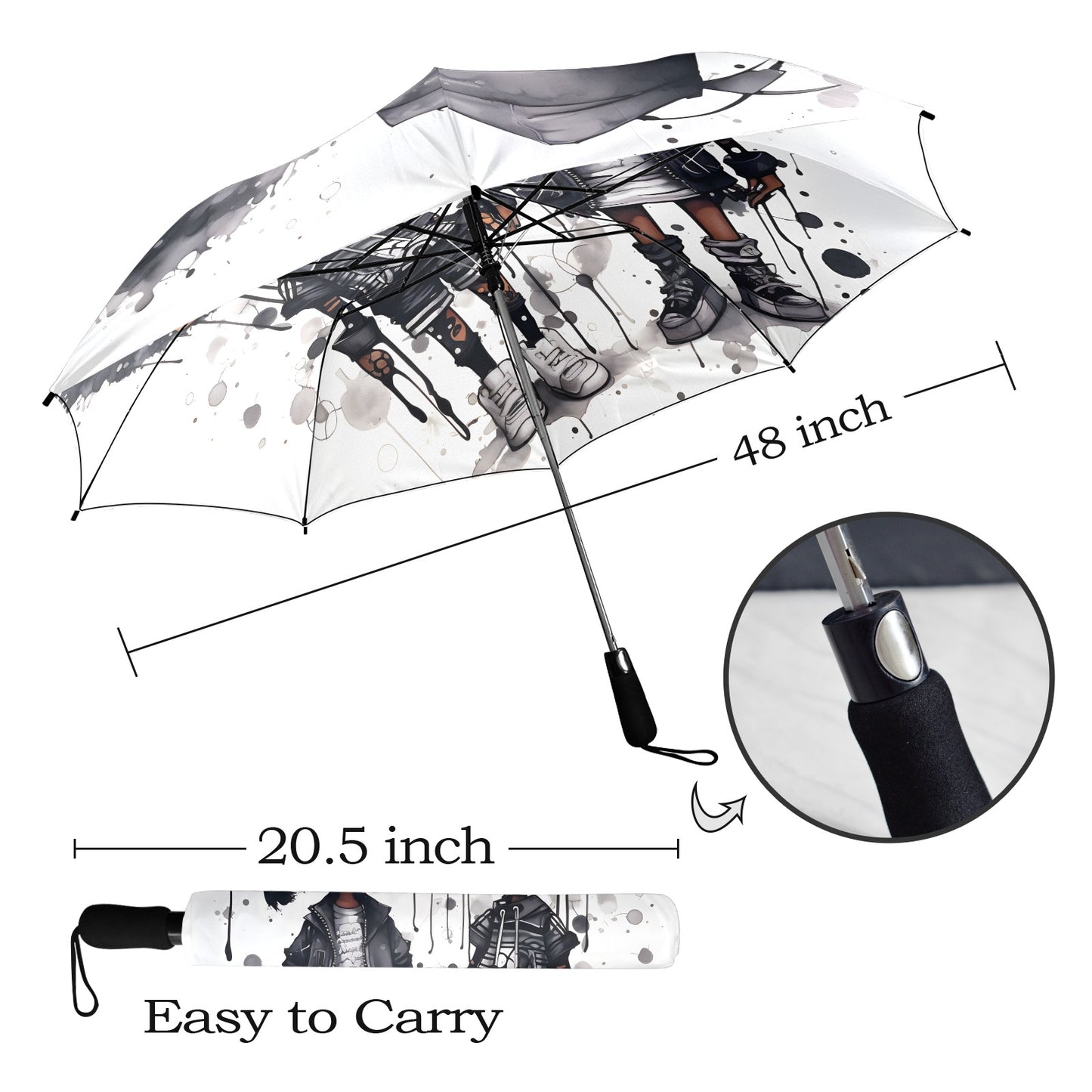 Semi-Automatic Foldable Umbrella - Black Girl Art - Velvet's View - Whimsical Kool Kids Collection - (Model U12)