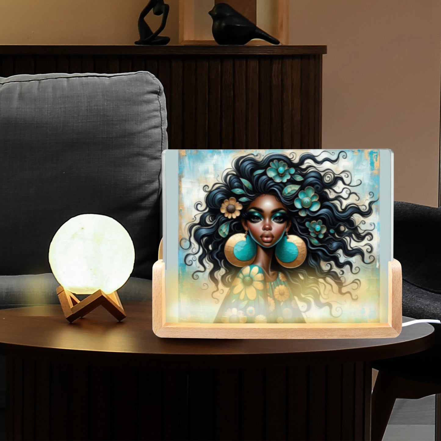 Bold & Beautiful: Afrocentric Digital Art Collection - Acrylic Photo Night Light 8"x6"(U-Shaped Beech Base) - #2018