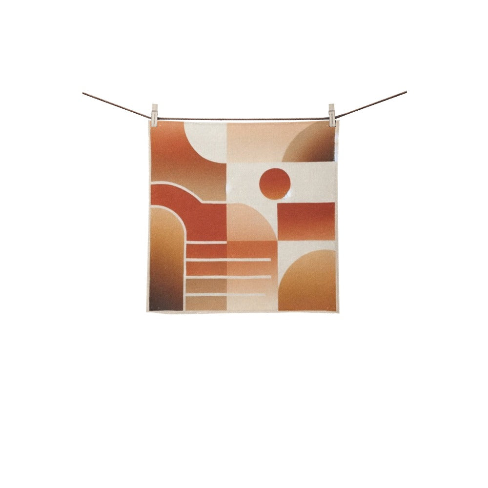 Modern Geometric Bathroom Set | Gold & Red Abstract Shower Curtain | Bold Afro-Inspired Bath Décor - Square Towel 13“x13” – L539777