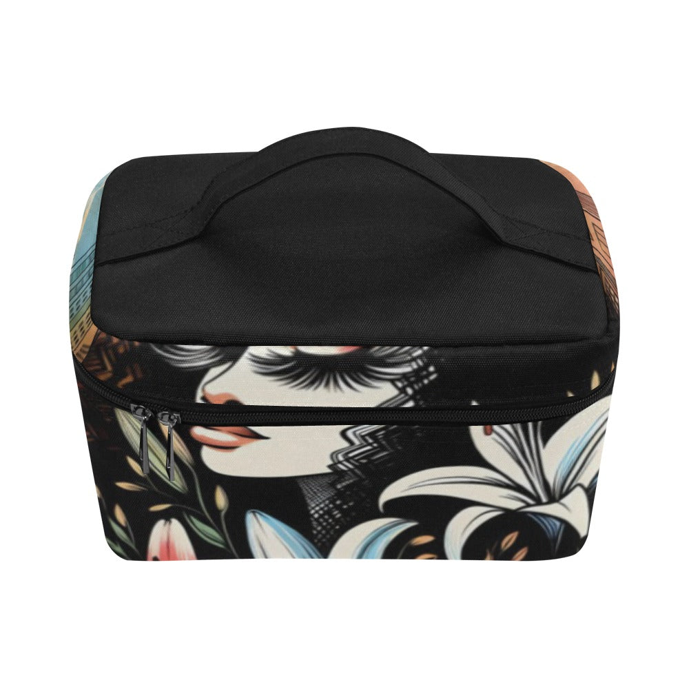 Cosmetic Bag/Large - Velvet's View - Urban Blossoms - Vibrant Cityscapes and Floral Dreams Collection - (Model 1658)
