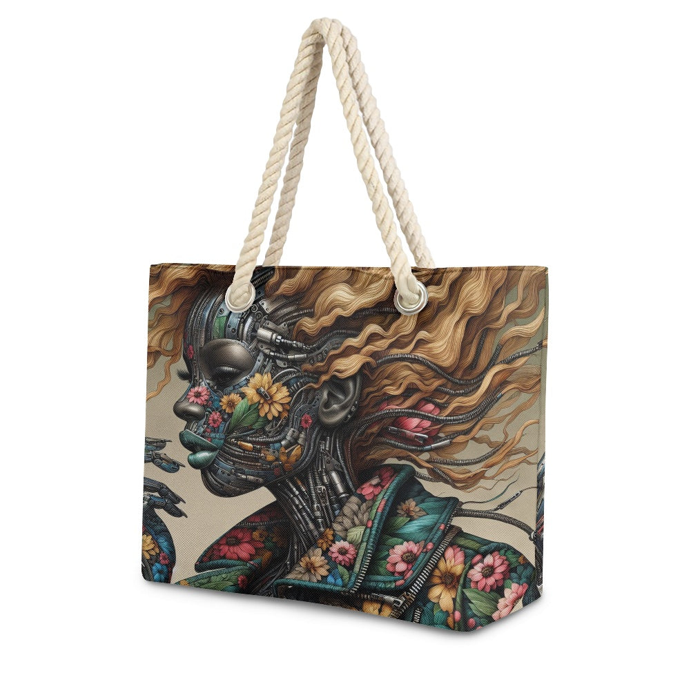 Hemp Rope Tote Bag - Velvet's View - Mechanical Muse - The Fusion of Fashion and Futurism