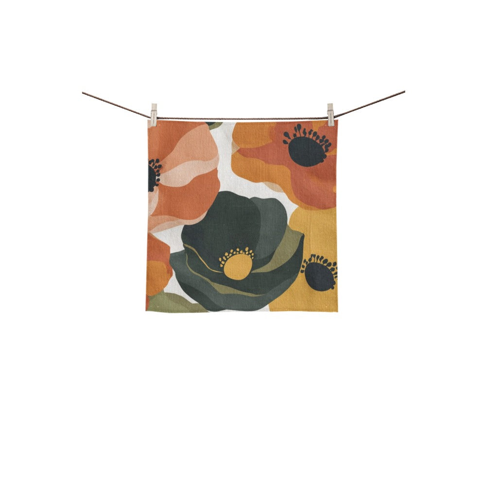 Retro Floral Bathroom Decor Set | Boho Abstract Shower Curtain, Towels & Wall Art | Mid Century Modern Bath Mat | Earth Tone Bathroom Collection - Square Towel 13“x13”