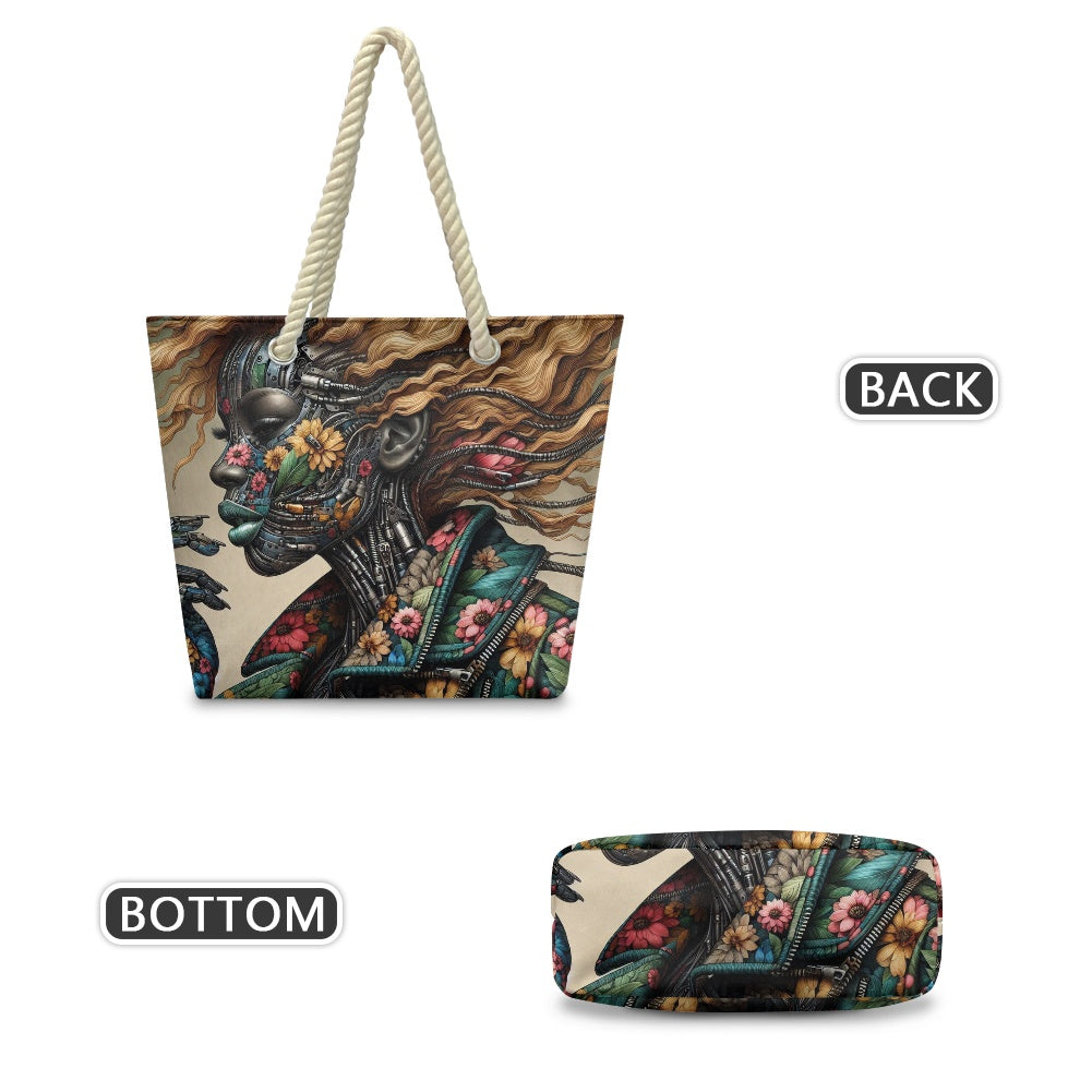 Hemp Rope Tote Bag - Velvet's View - Mechanical Muse - The Fusion of Fashion and Futurism
