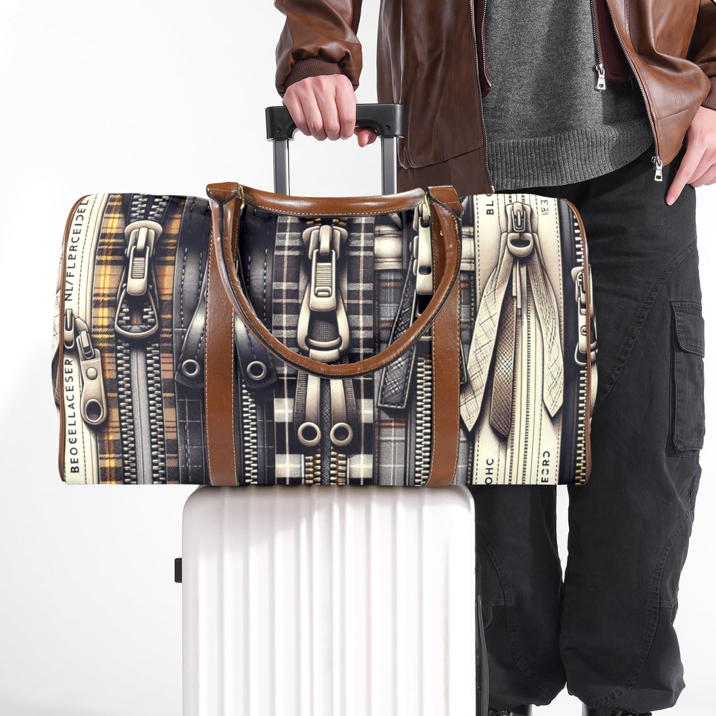 Large Capacity Travel Bag - Large - Velvet's View - Zipper Symphony Collection - (Brown Long Patch) (1736)