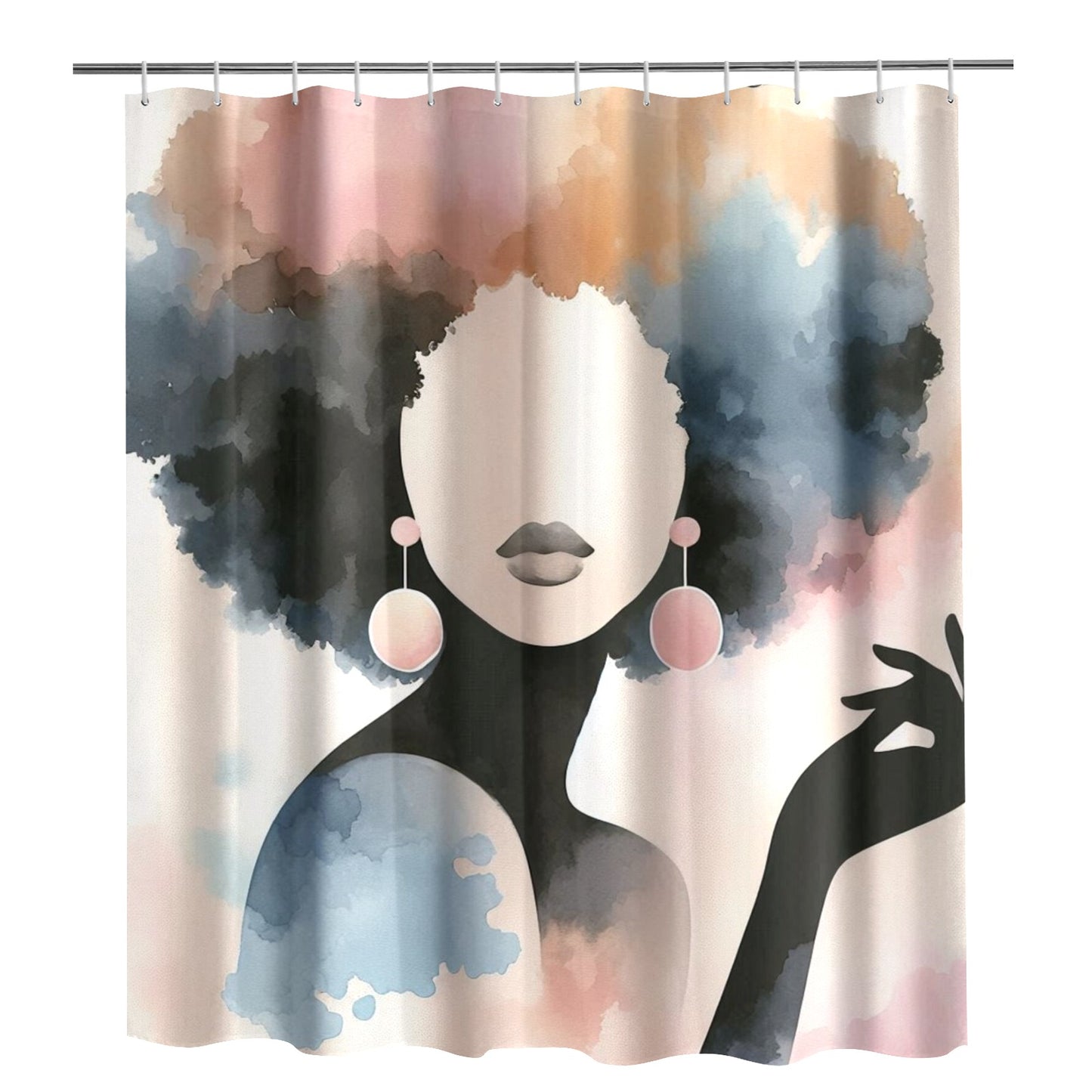 Afro Watercolor Shower Curtain Collection – Black Woman Silhouette Art for Bathroom Décor - 79882858