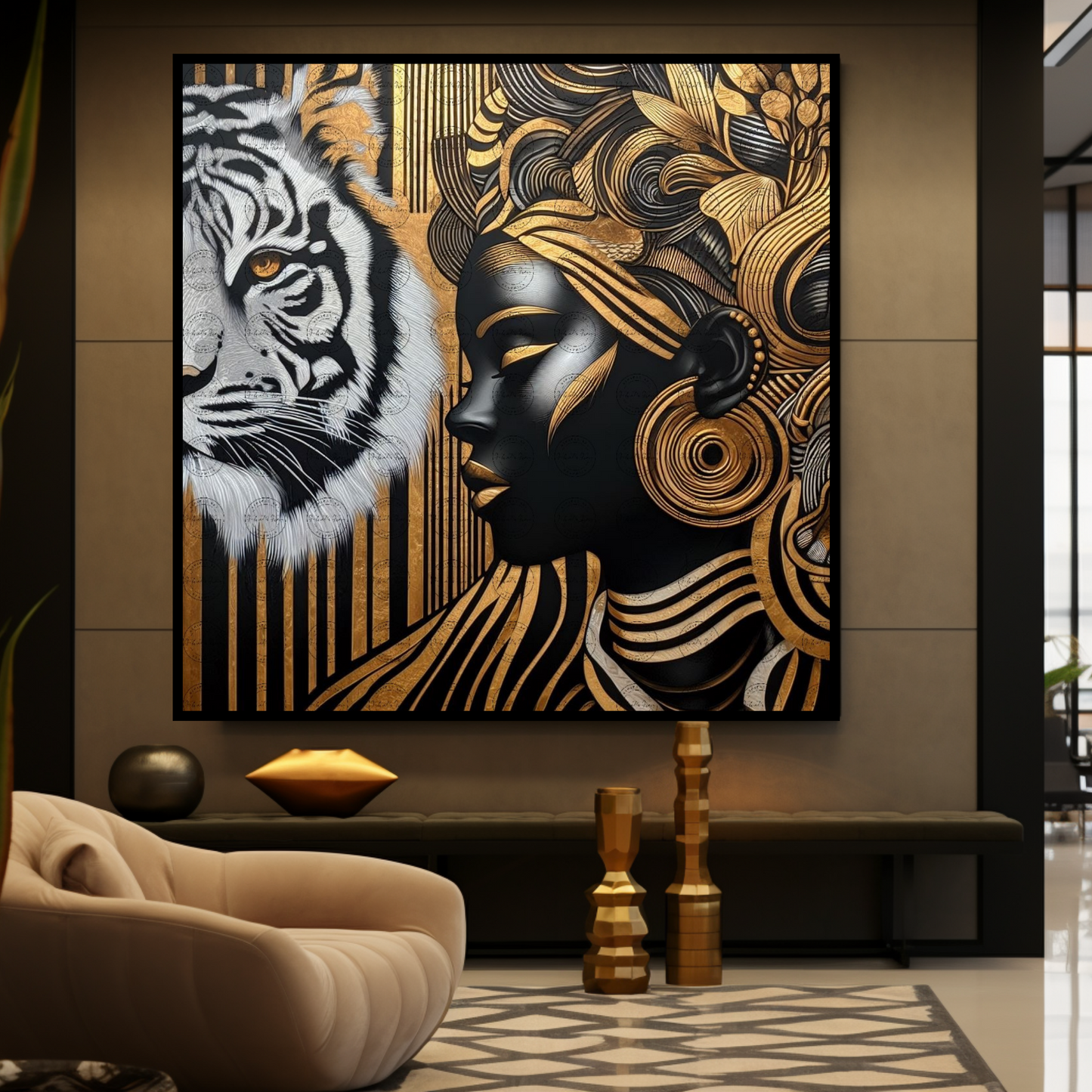 Digital Art - Ethereal Unity: The Afro Queen and Her Feline Sovereign - #2018