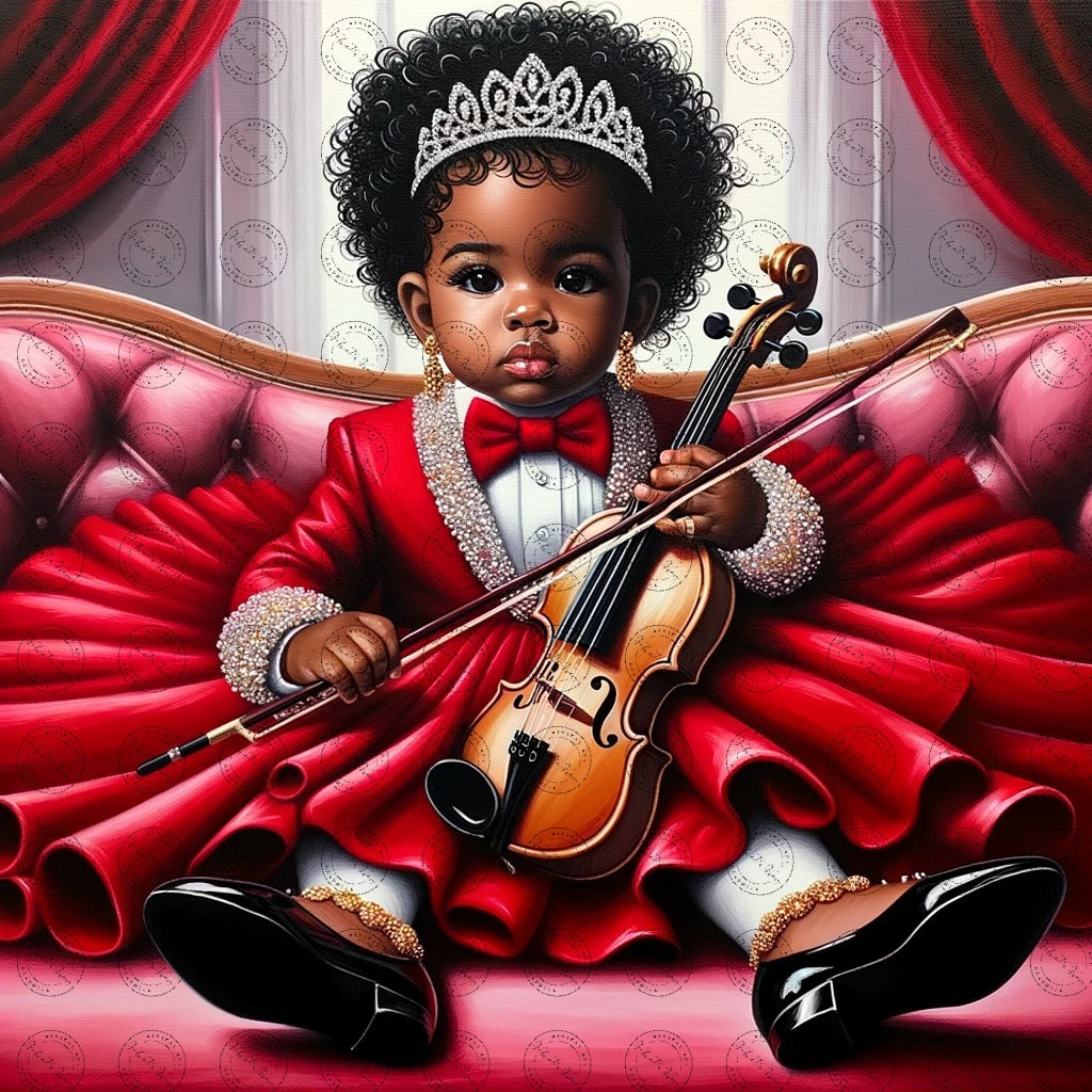 Black Girl Art - Kids Digital Art - Velvet's View - Harmony in Innocence: Baby Musician 761