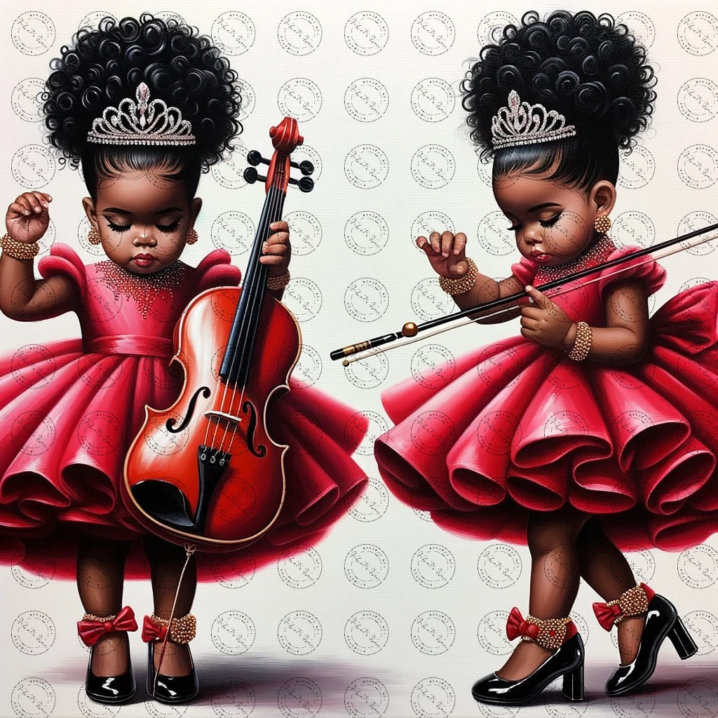 Black Girl Art - Kids Digital Art - Velvet's View - Harmony in Innocence: Baby Musician 762