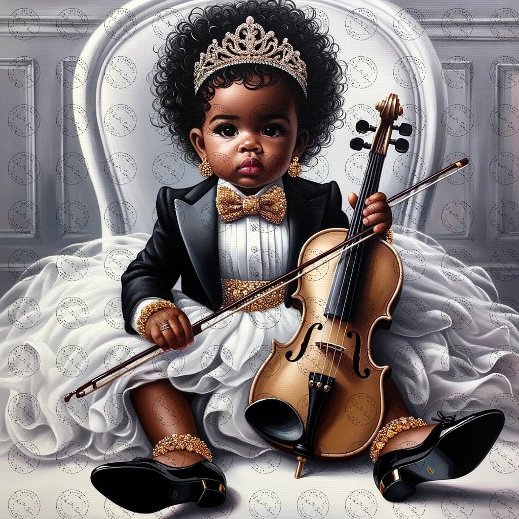 Black Girl Art - Kids Digital Art - Velvet's View - Harmony in Innocence: Baby Musician 763