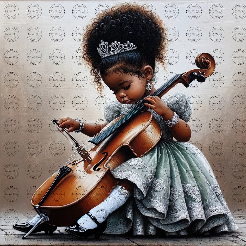Black Girl Art - Kids Digital Art - Velvet's View - Harmony in Innocence: Baby Musician 766