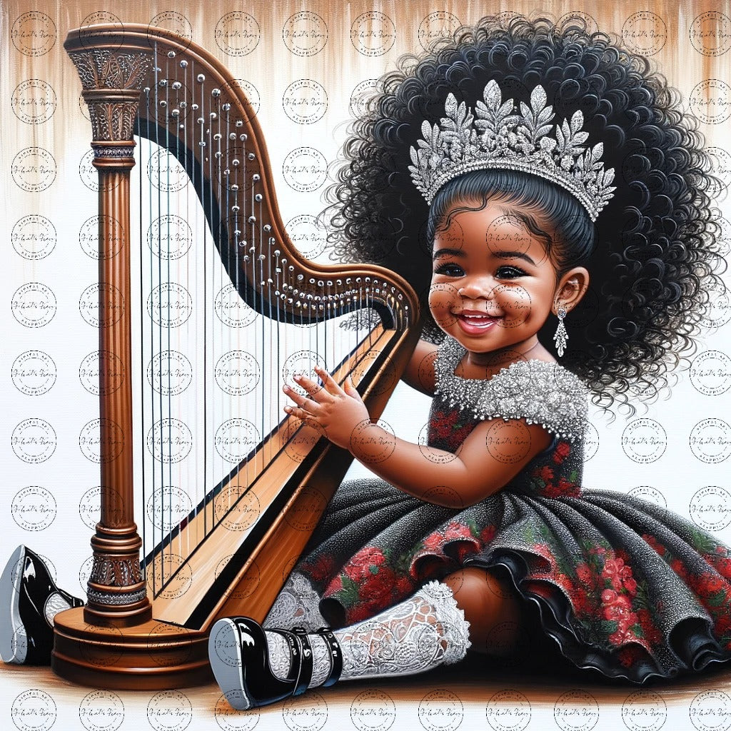 Black Girl Art - Kids Digital Art - Velvet's View - Harmony in Innocence: Baby Musician 768