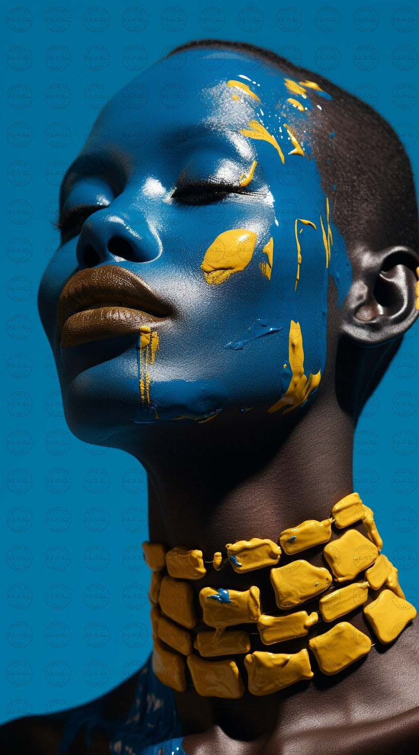 Digital Art - Sculpting Elegance: Modern Fusion in Sky-Blue and Gold #2011