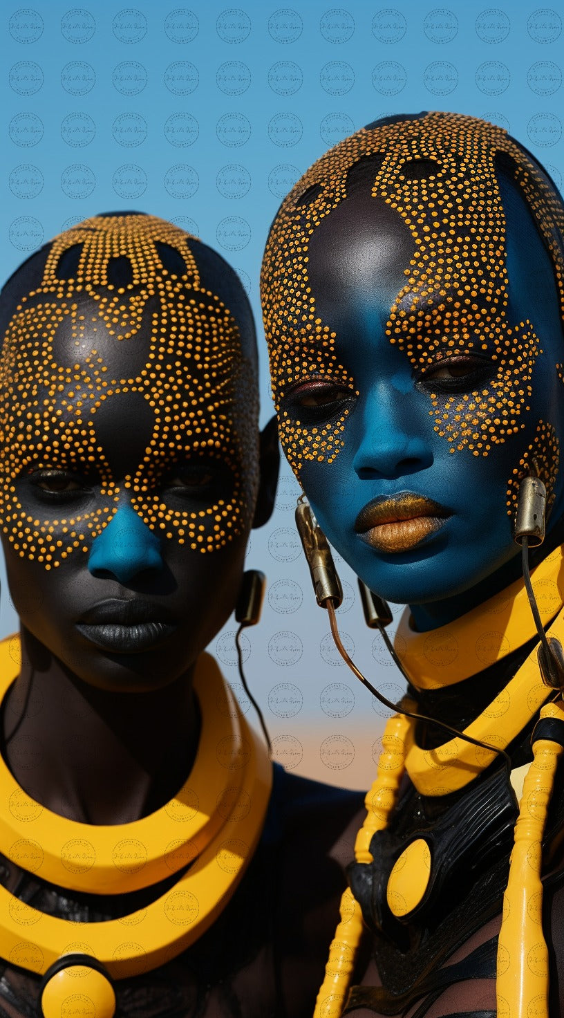 Digital Art - Sculpting Elegance: Modern Fusion in Sky-Blue and Gold #2015