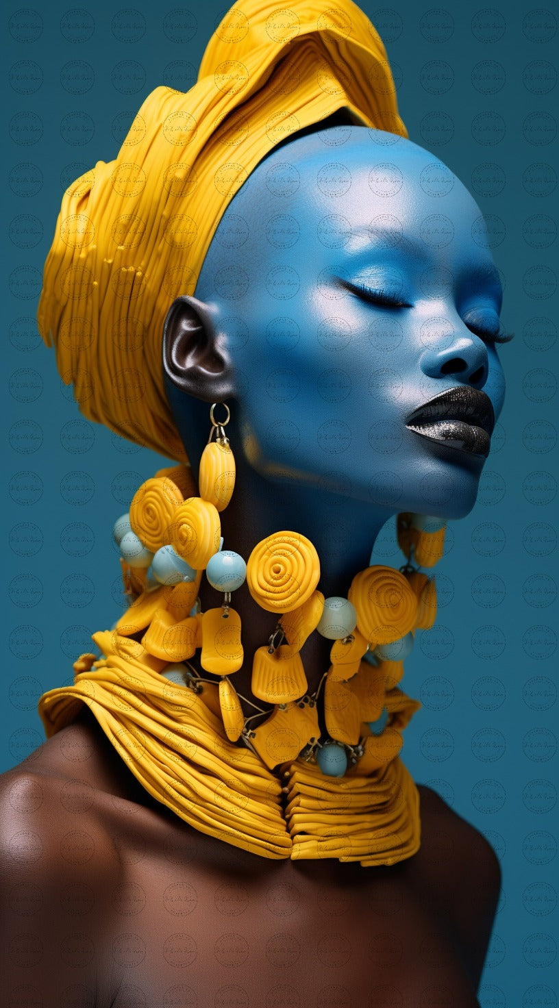 Digital Art - Sculpting Elegance: Modern Fusion in Sky-Blue and Gold #2012