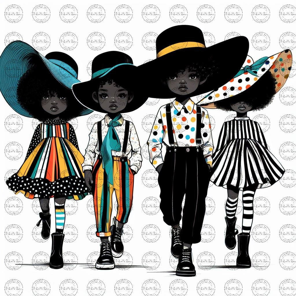 Black Girl Art - Kids Digital Art - Velvet's View - Kool Aid Cuties Collection: A Monochrome Tapestry of Childhood Joys 422