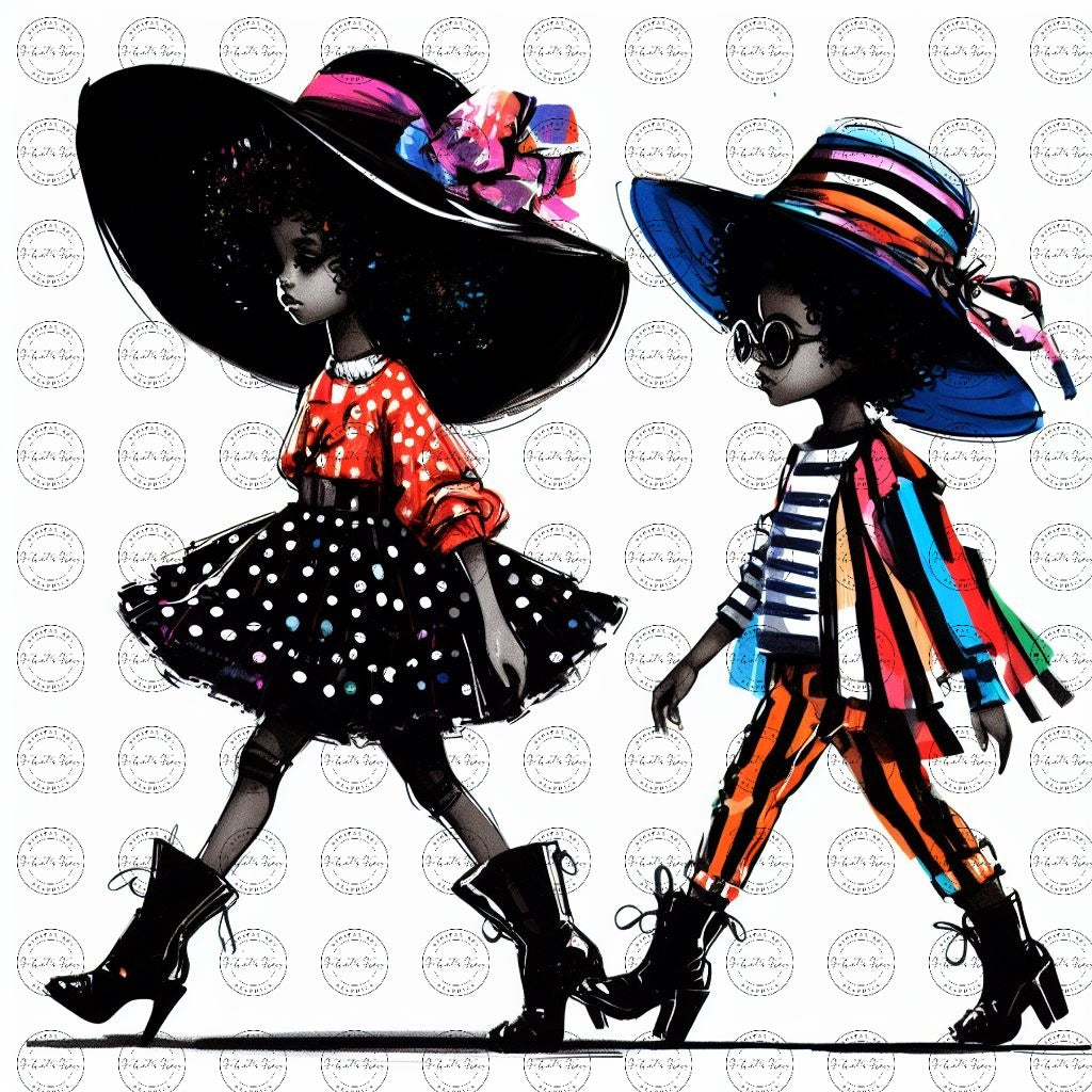 Black Girl Art - Kids Digital Art - Velvet's View - Kool Aid Cuties Collection: A Monochrome Tapestry of Childhood Joys 423