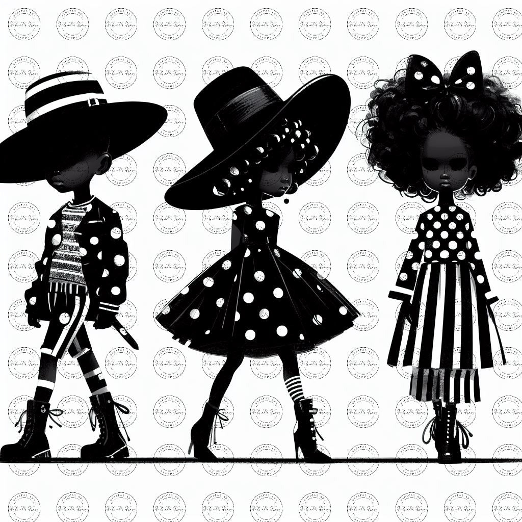 Black Girl Art - Kids Digital Art - Velvet's View - Kool Aid Cuties Collection: A Monochrome Tapestry of Childhood Joys 410
