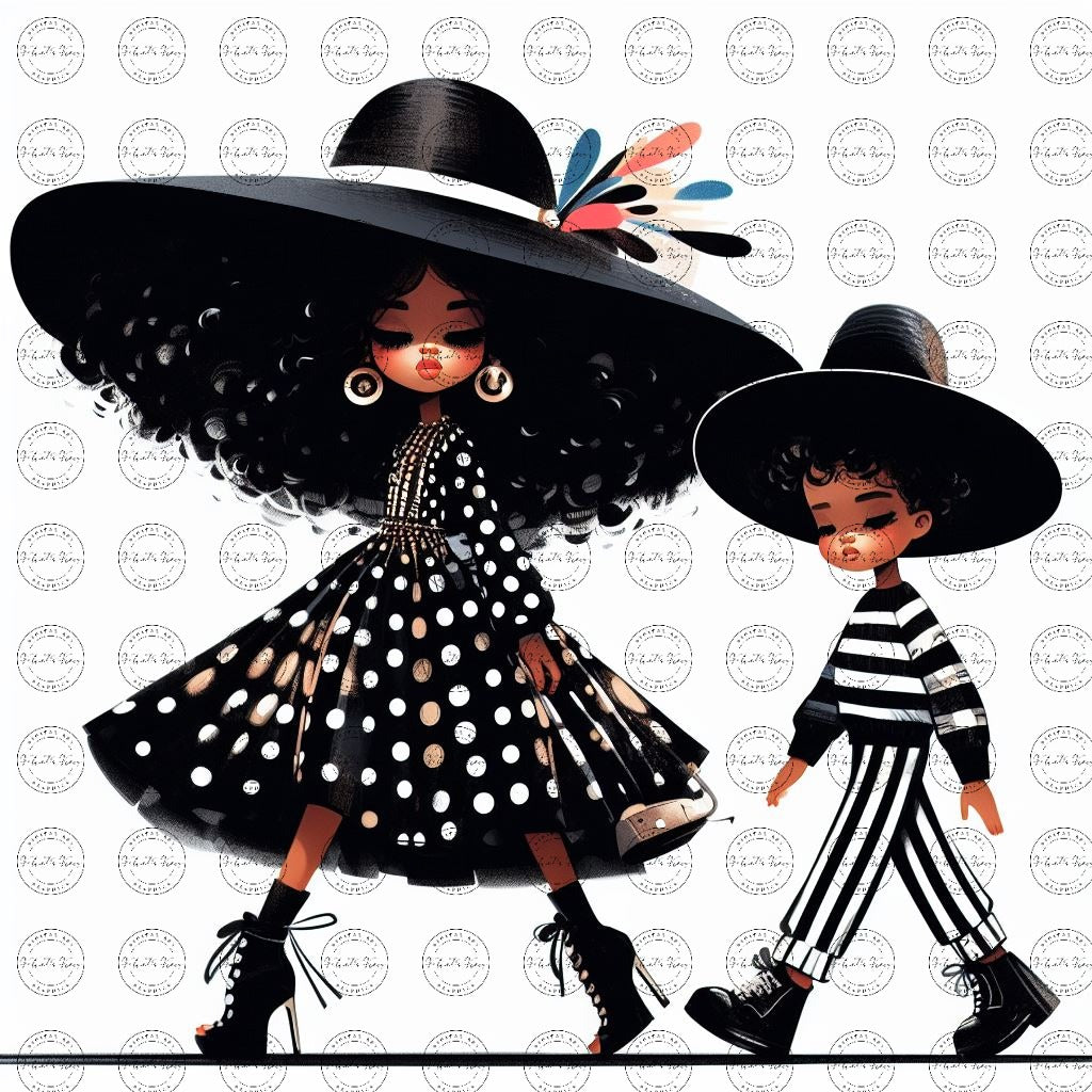 Black Girl Art - Kids Digital Art - Velvet's View - Kool Aid Cuties Collection: A Monochrome Tapestry of Childhood Joys 413