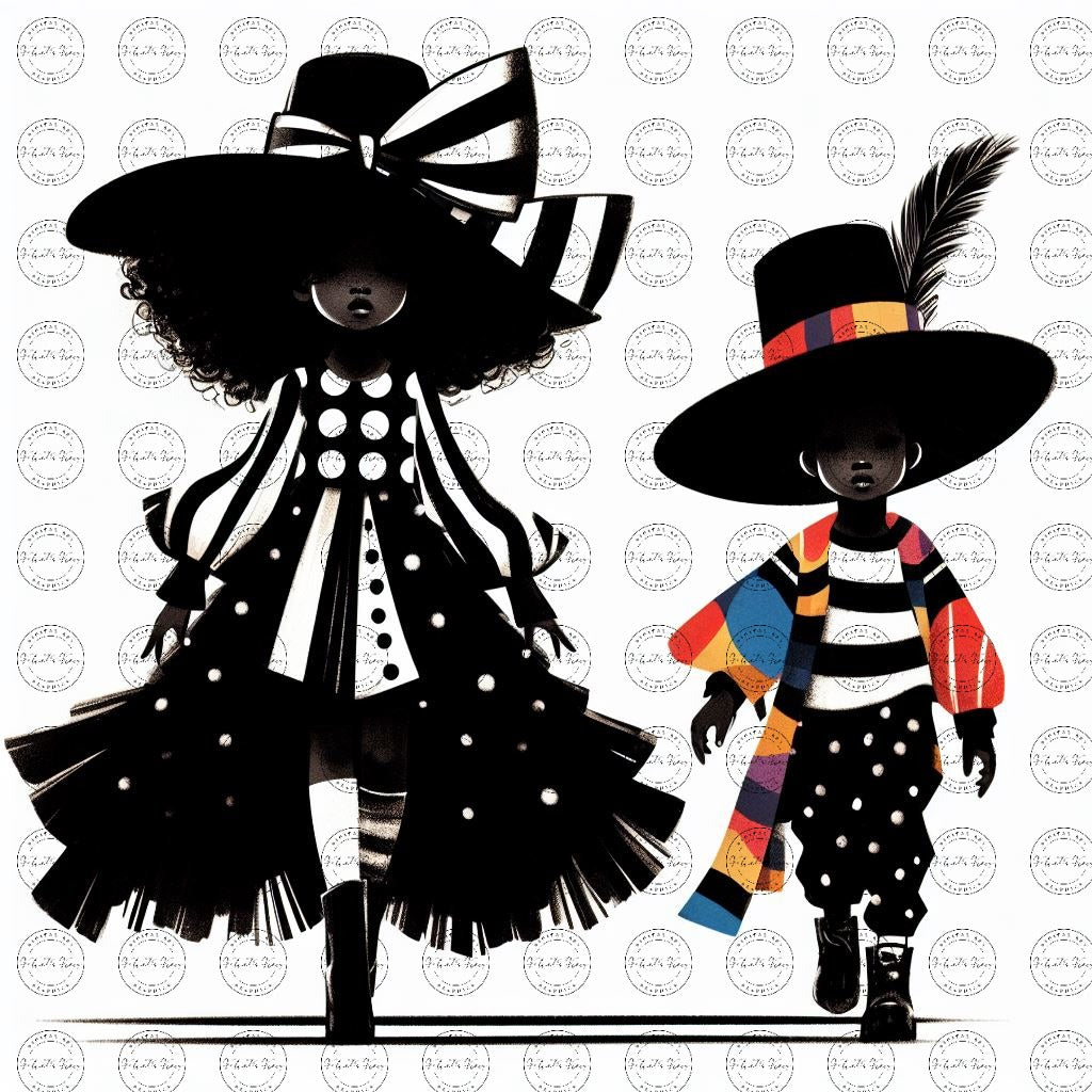 Black Girl Art - Kids Digital Art - Velvet's View - Kool Aid Cuties Collection: A Monochrome Tapestry of Childhood Joys 415