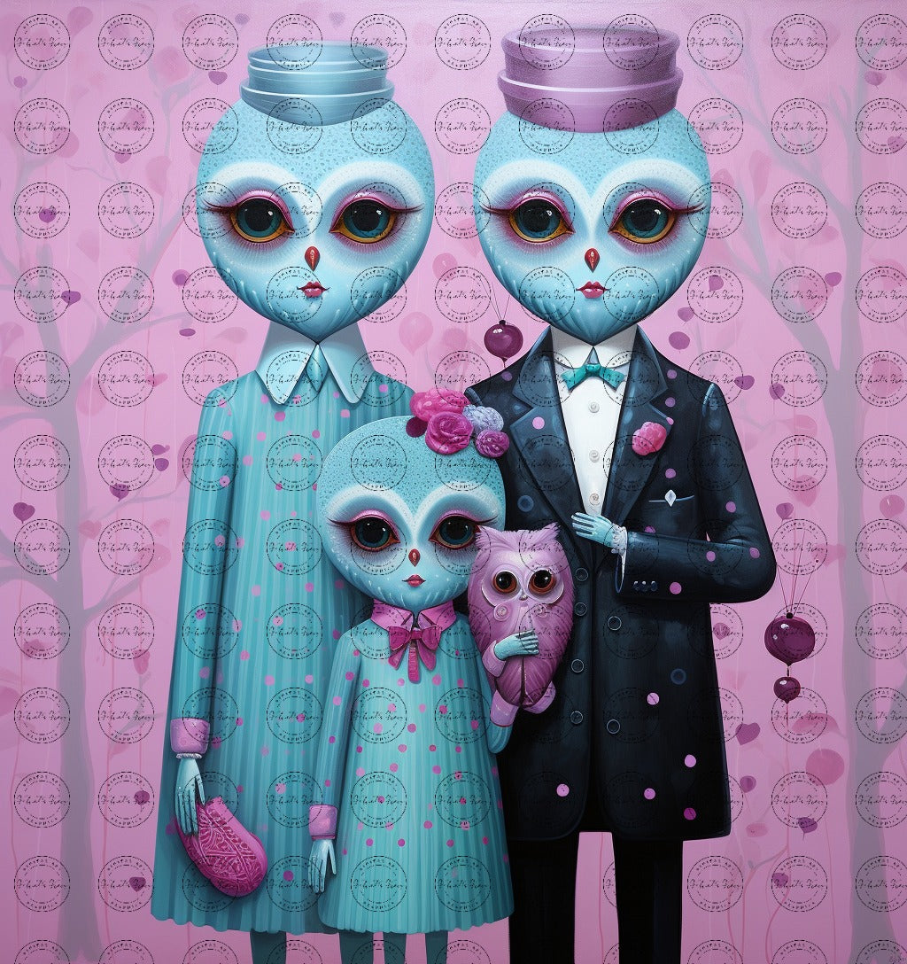 Black Girl Art – Animal Digital Prints - Velvet's View – Enchanted Owls: Turquoise & Magenta Delight