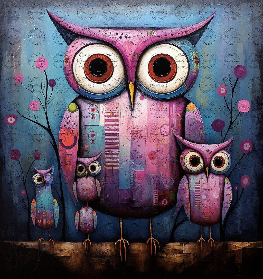 Black Girl Art – Animal Digital Prints - Velvet's View – Enchanted Owls: Turquoise & Magenta Delight