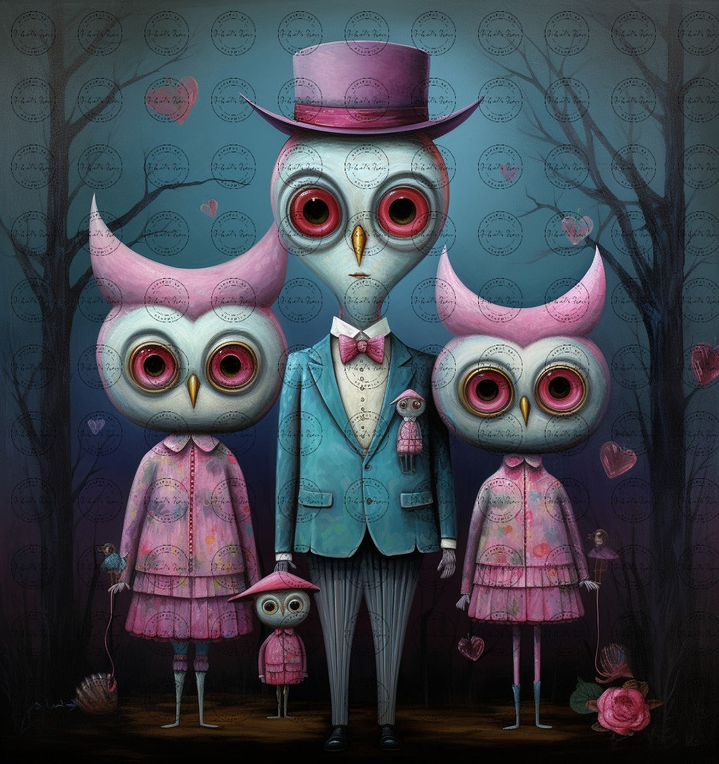 Black Girl Art – Animal Digital Prints - Velvet's View – Enchanted Owls: Turquoise & Magenta Delight