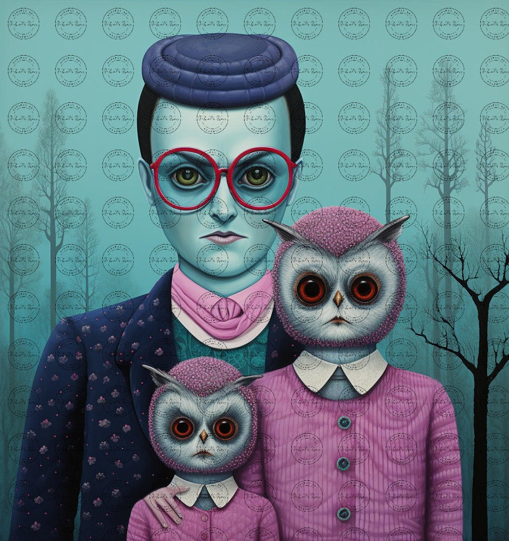Black Girl Art – Animal Digital Prints - Velvet's View – Enchanted Owls: Turquoise & Magenta Delight